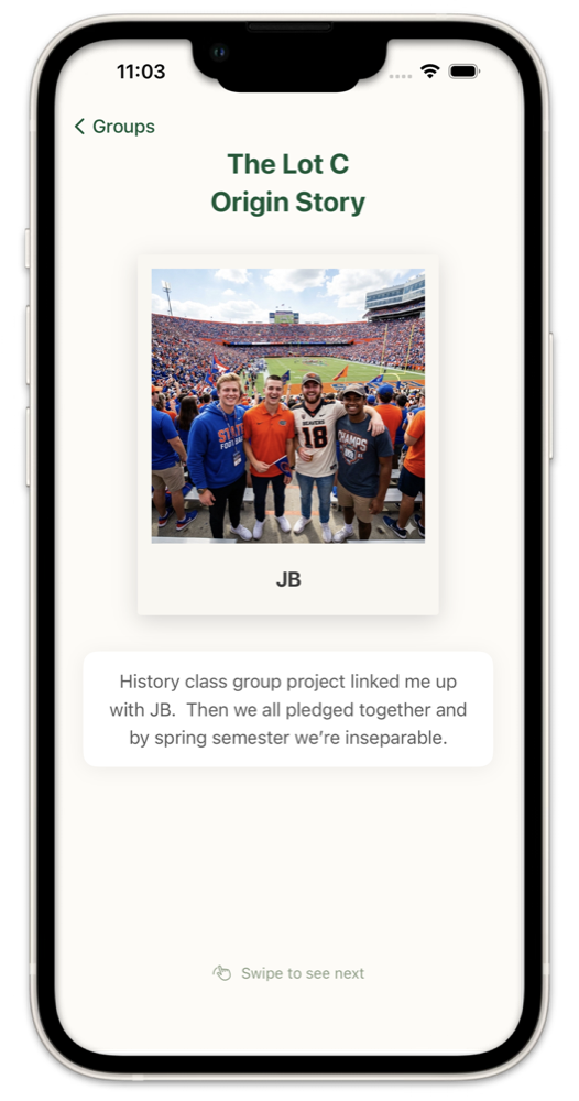 iPhone showing the Origin Story feature